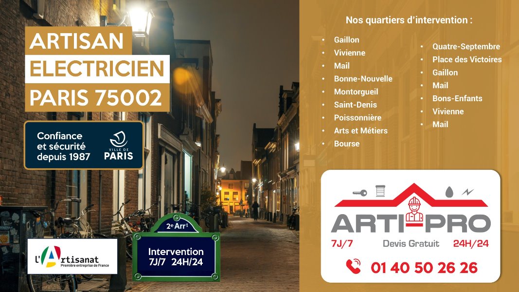 Besoin d'un électricien de confiance dans le 2e arrondissement de Paris Arti Pro à votre service - Rue Réaumur - 01 40 50 26 26