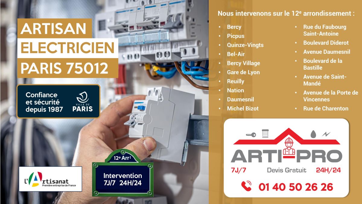 Rénovation électrique par Arti Pro à Cours de Vincennes - 01 40 50 26 26