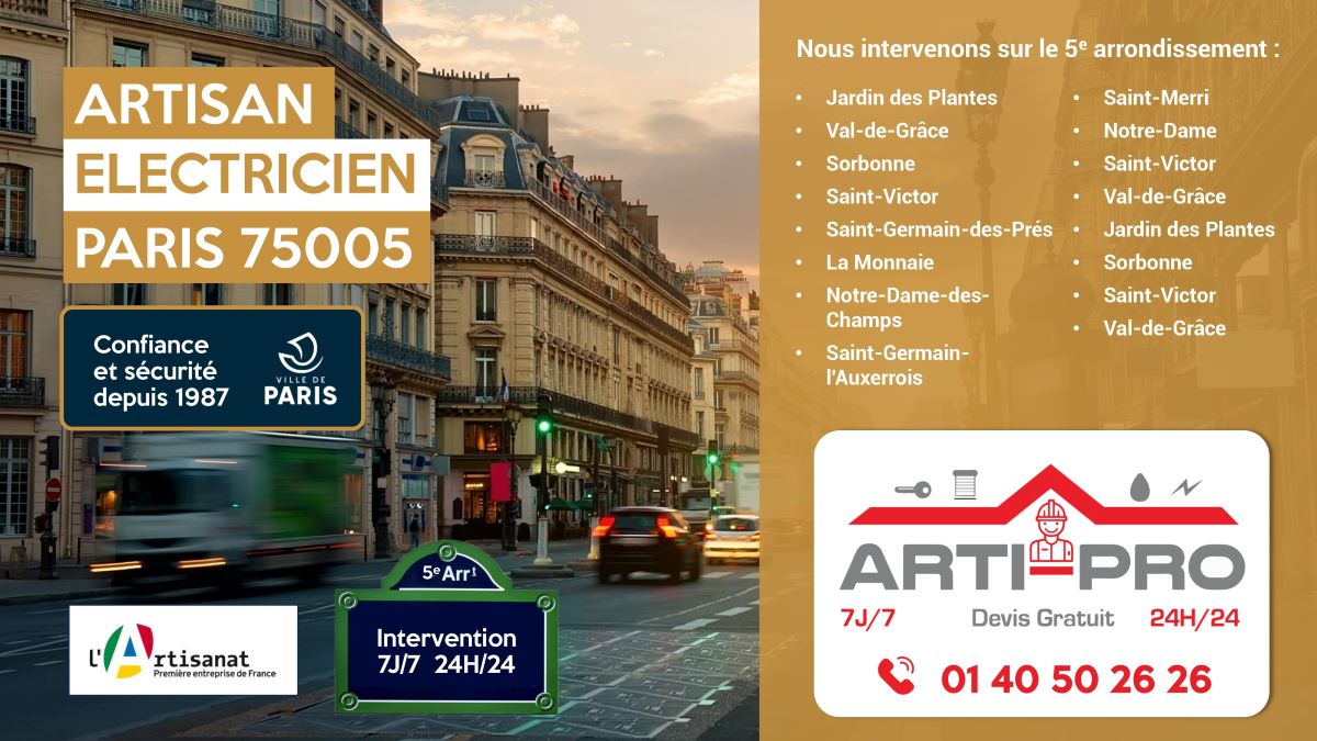 Électricien Arti Pro à Paris 5 - Contactez-nous au 01 40 50 26 26